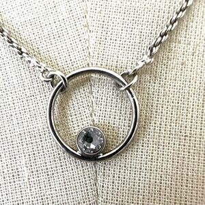 Silver tone circle rhinestone pendant necklace